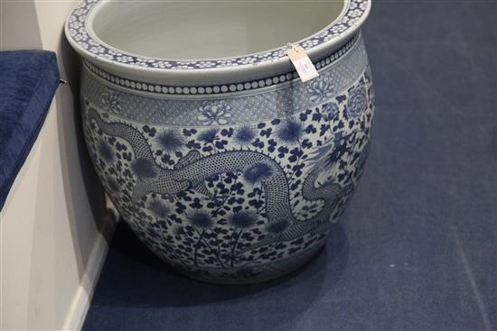 A pair of massive Chinese blue and white jardinieres or fish bowls, of recent manufacture, diam.62.5cm